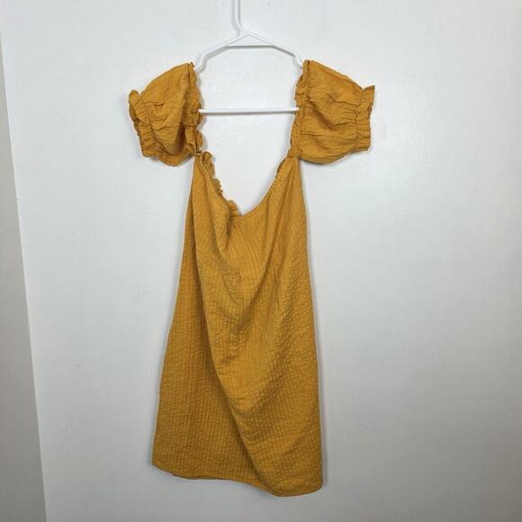 ASOS Yellow Off Shoulder Babydoll Bow Tie Casual Cute Mini Sundress Size 6 - Picture 8 of 9